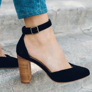 Black suede Soludos Colette heel 4”